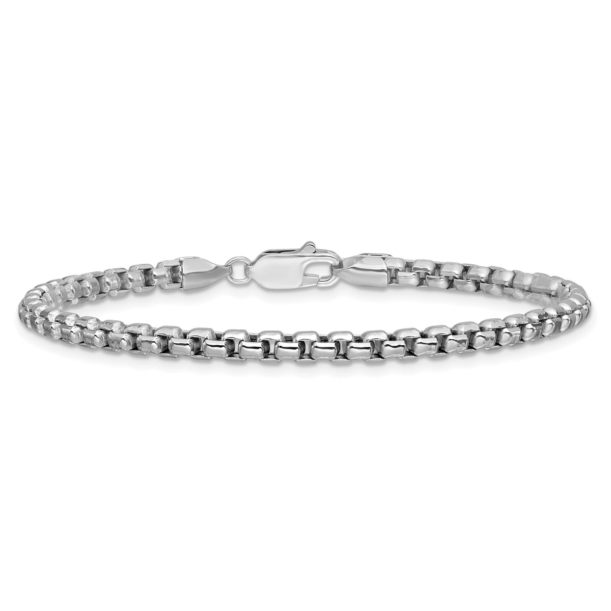 Gold (14K) Semi-Solid Round Box Chain Bracelet - 14k White Gold / 7 in / 3.6 mm