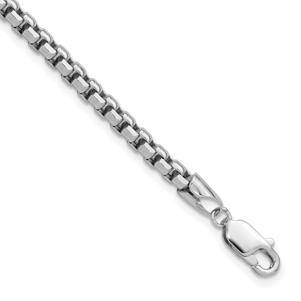 Gold (14K) Semi-Solid Round Box Chain Bracelet - 14k White Gold / 7 in / 3.6 mm