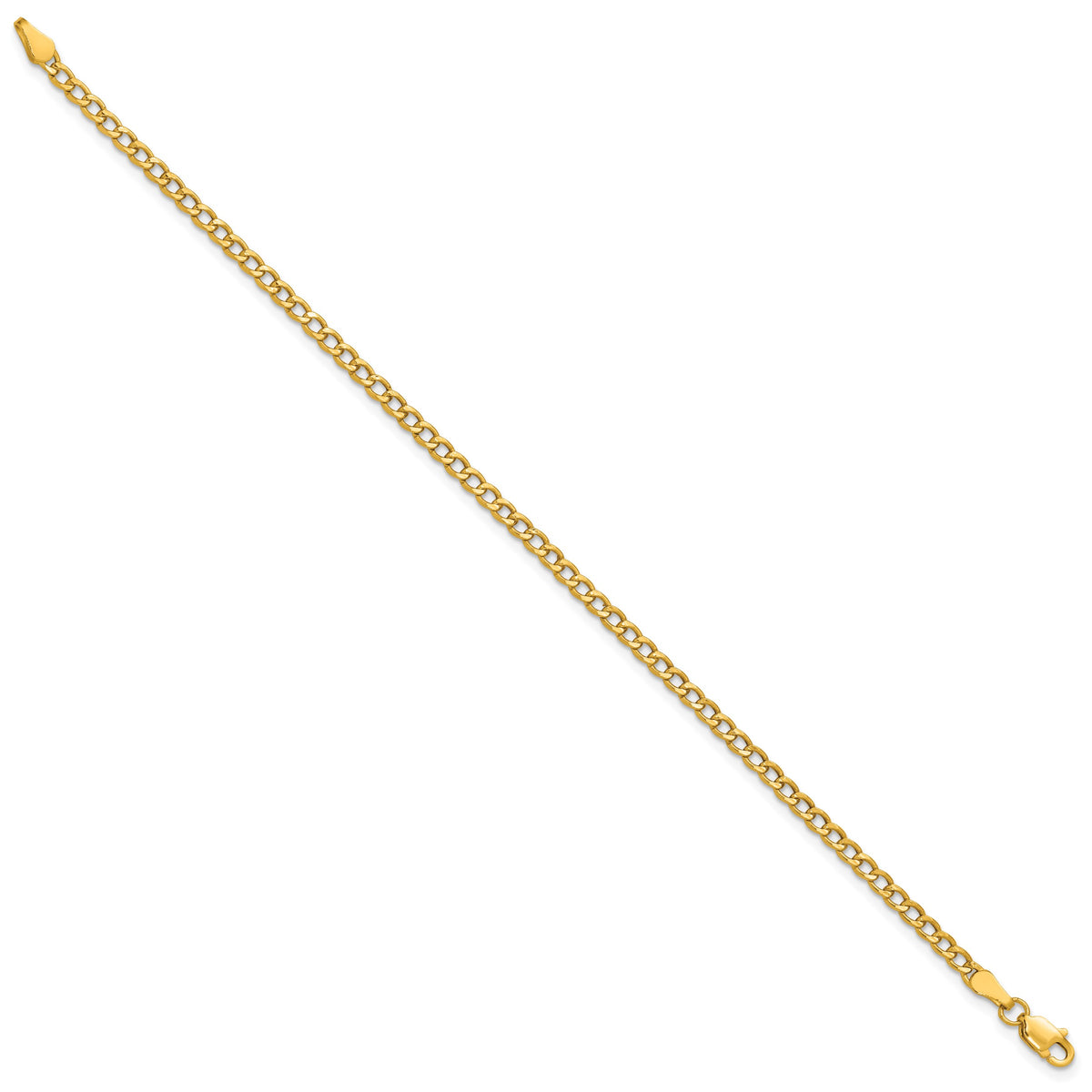 Gold (10K & 14K) Semi-Solid Curb Link Chain Anklet - 14k Yellow Gold / 9 in / 2.85 mm