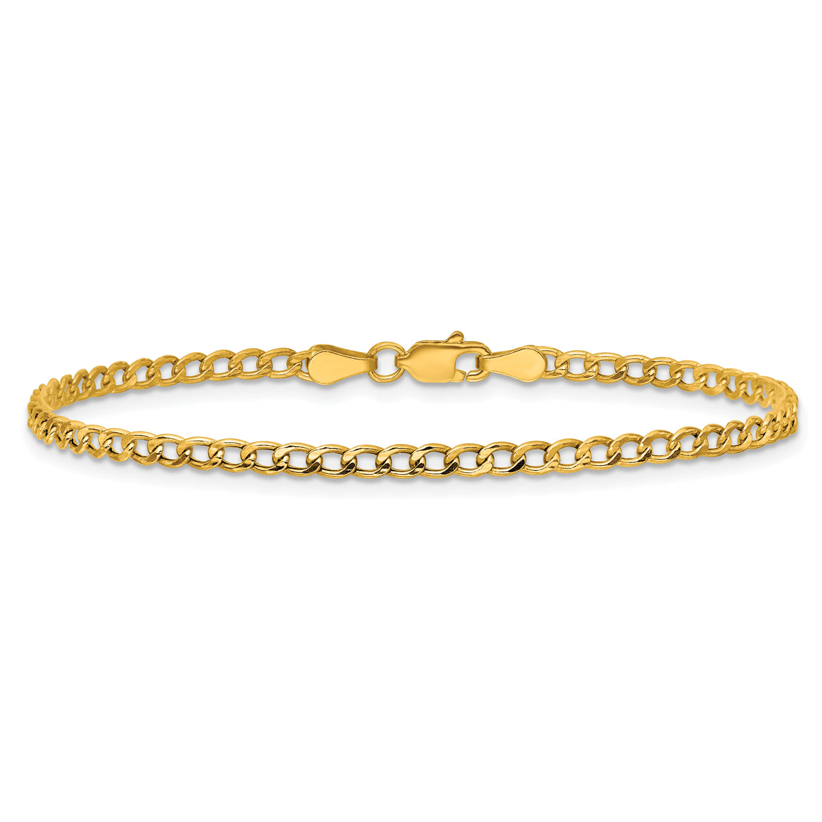 Gold (10K & 14K) Semi-Solid Curb Link Chain Anklet - 14k Yellow Gold / 9 in / 2.85 mm