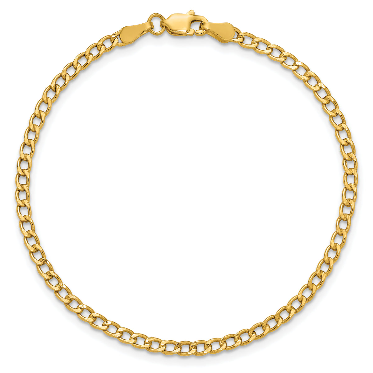 Gold (10K & 14K) Semi-Solid Curb Link Chain Bracelet - 14k Yellow Gold / 7 in / 2.85 mm
