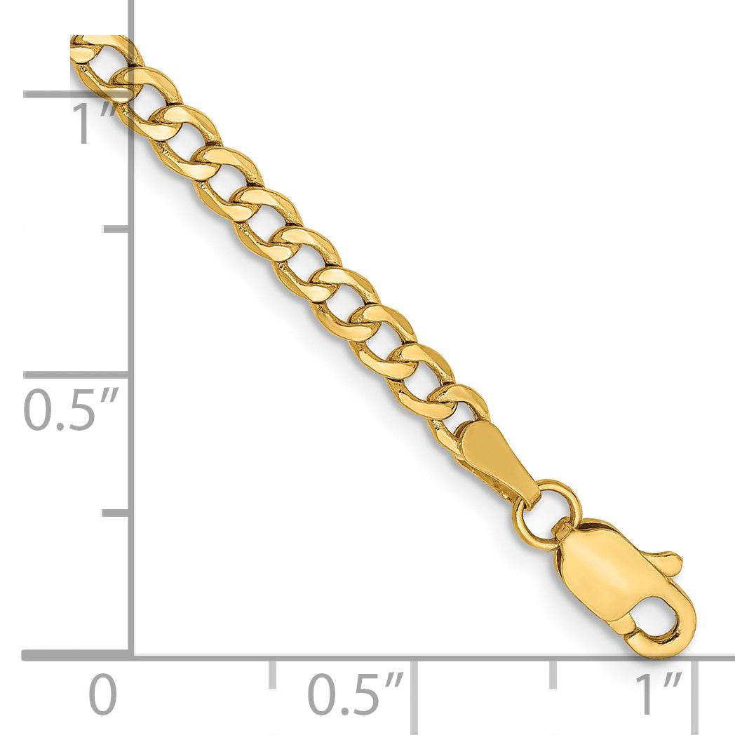 Gold (10K & 14K) Semi-Solid Curb Link Chain Bracelet - 14k Yellow Gold / 7 in / 2.85 mm