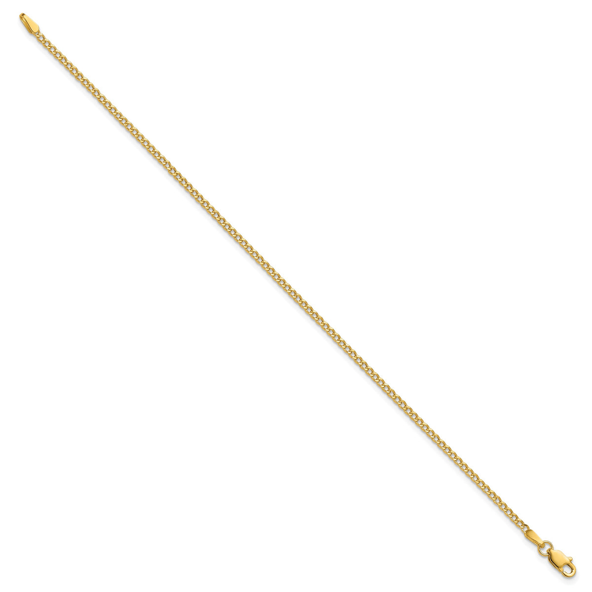 Gold (10K & 14K) Semi-Solid Curb Link Chain Anklet - 14k Yellow Gold / 9 in / 1.85 mm
