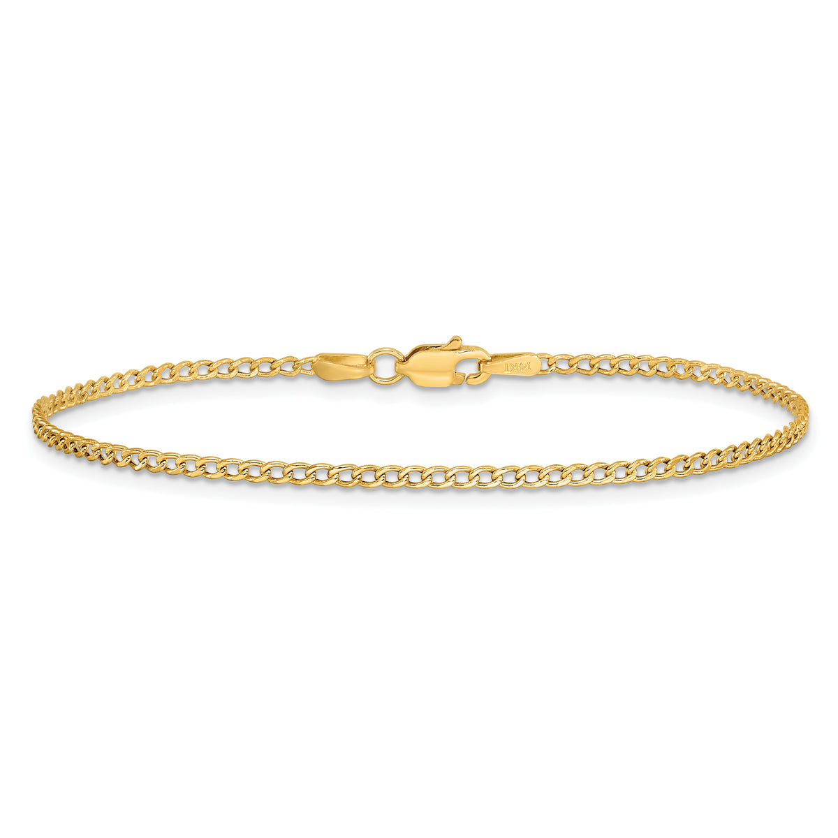 Gold (10K & 14K) Semi-Solid Curb Link Chain Anklet - 14k Yellow Gold / 9 in / 1.85 mm