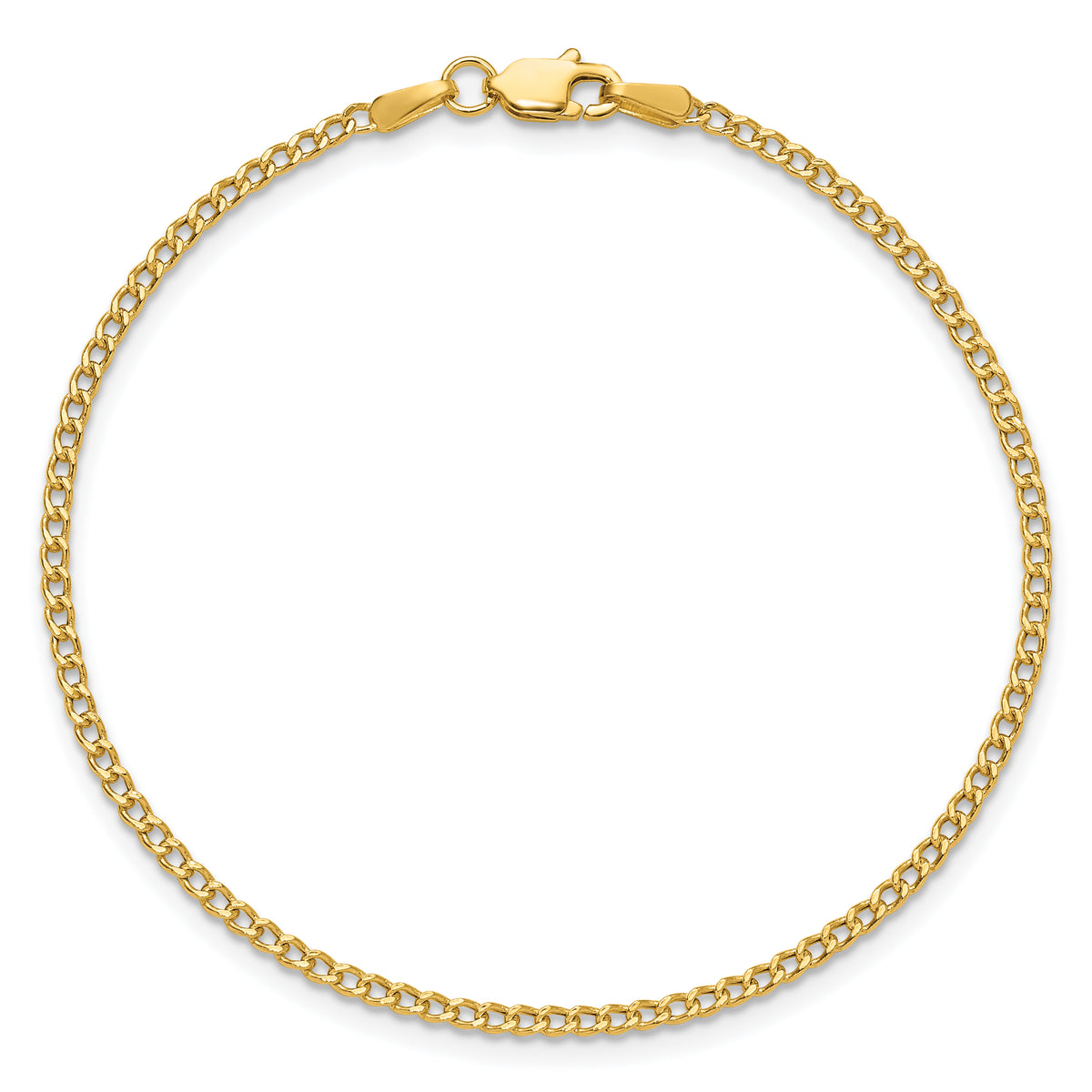 Gold (10K & 14K) Semi-Solid Curb Link Chain Anklet - 14k Yellow Gold / 9 in / 1.85 mm