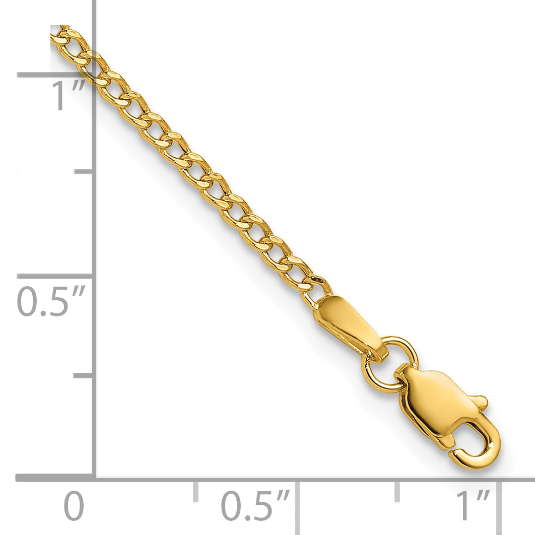 Gold (10K & 14K) Semi-Solid Curb Link Chain Bracelet - 14k Yellow Gold / 7 in / 1.85 mm