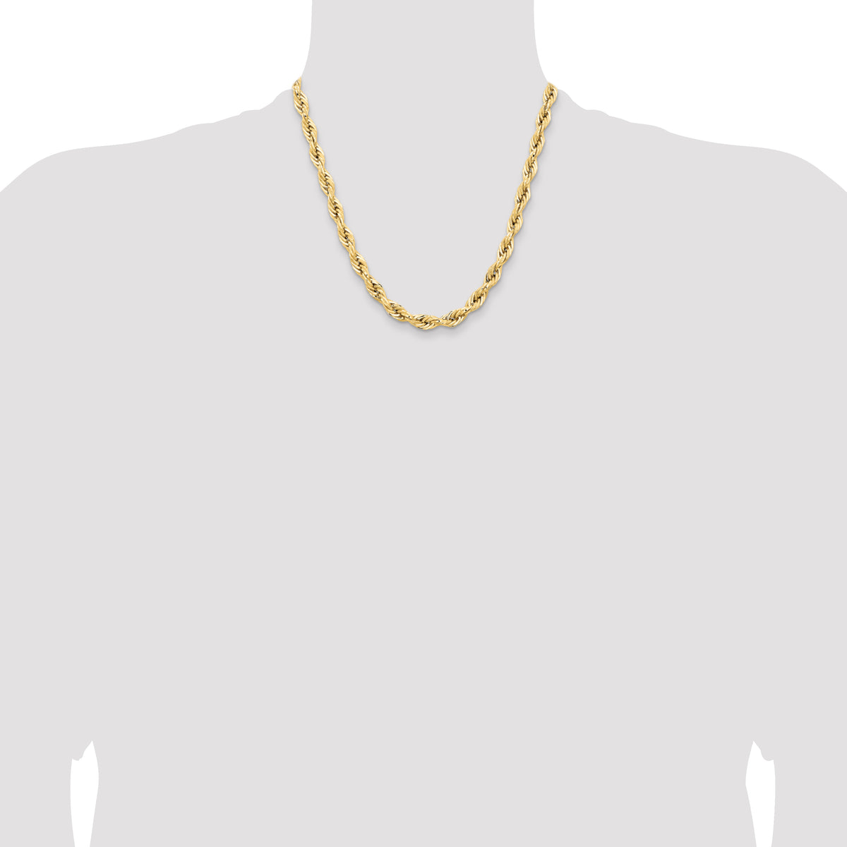 Gold (10K & 14K) Semi-Solid Rope Chain - 14k Yellow Gold / 20 in / 7 mm