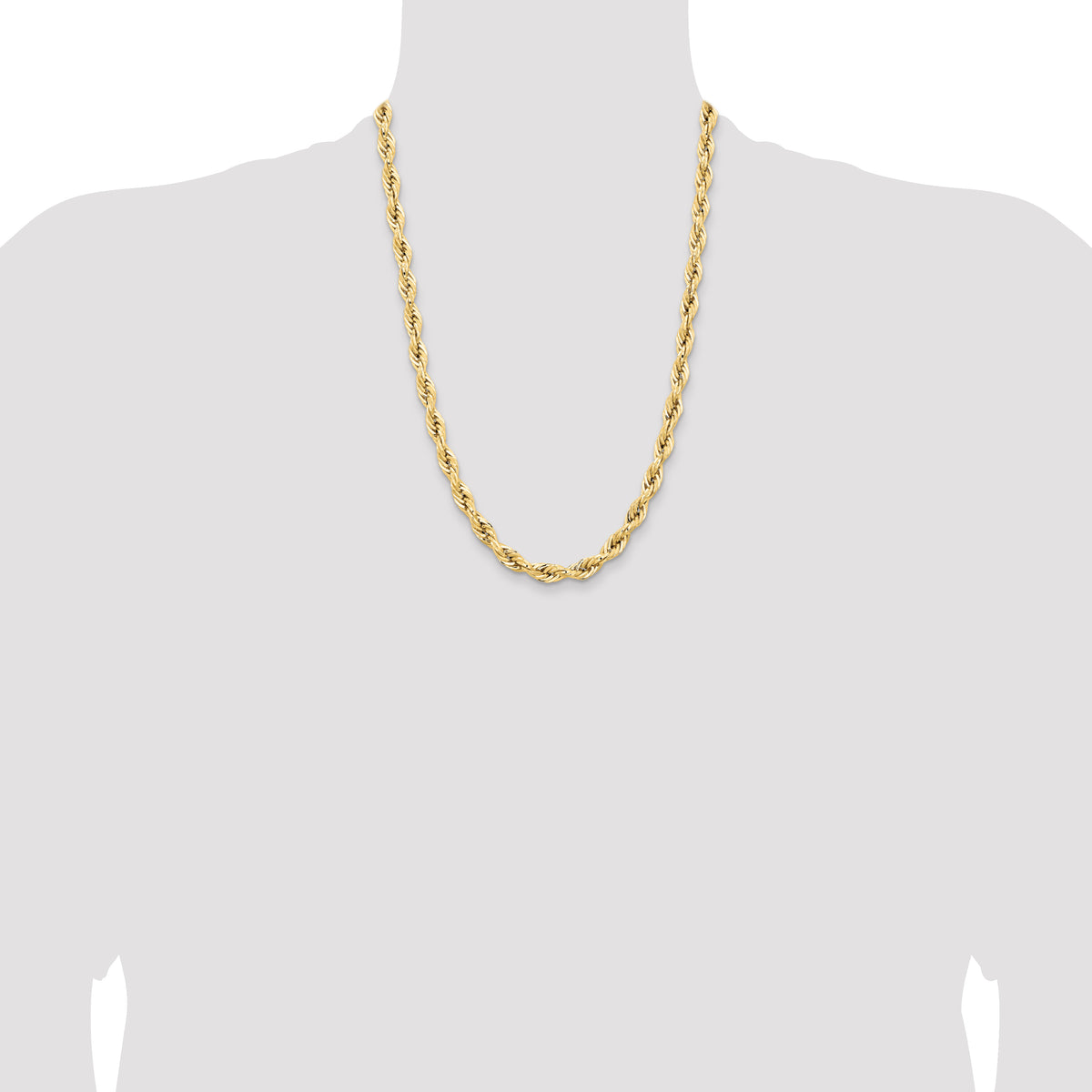 Gold (10K & 14K) Semi-Solid Rope Chain - 14k Yellow Gold / 24 in / 7 mm