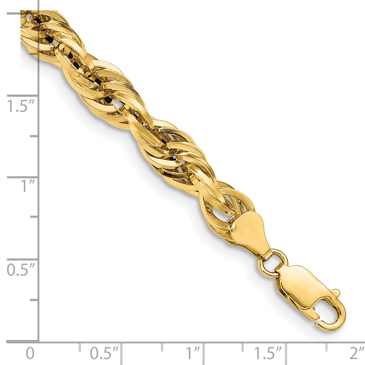 Gold (10K & 14K) Semi-Solid Rope Chain Bracelet - 14k Yellow Gold / 8 in / 7 mm