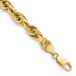 Gold (10K & 14K) Semi-Solid Rope Chain Bracelet - 14k Yellow Gold / 8 in / 7 mm