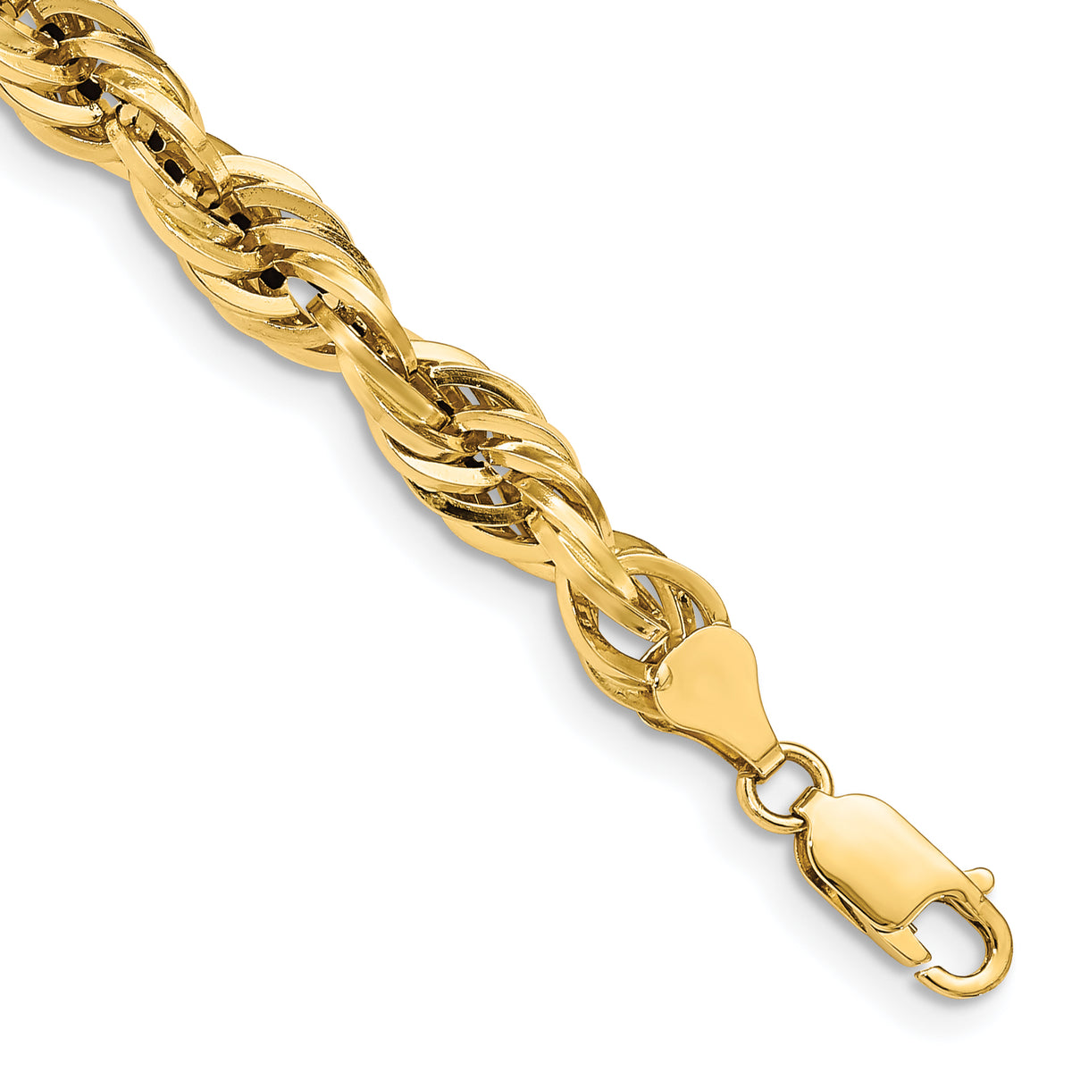Gold (10K & 14K) Semi-Solid Rope Chain Bracelet - 14k Yellow Gold / 8 in / 7 mm