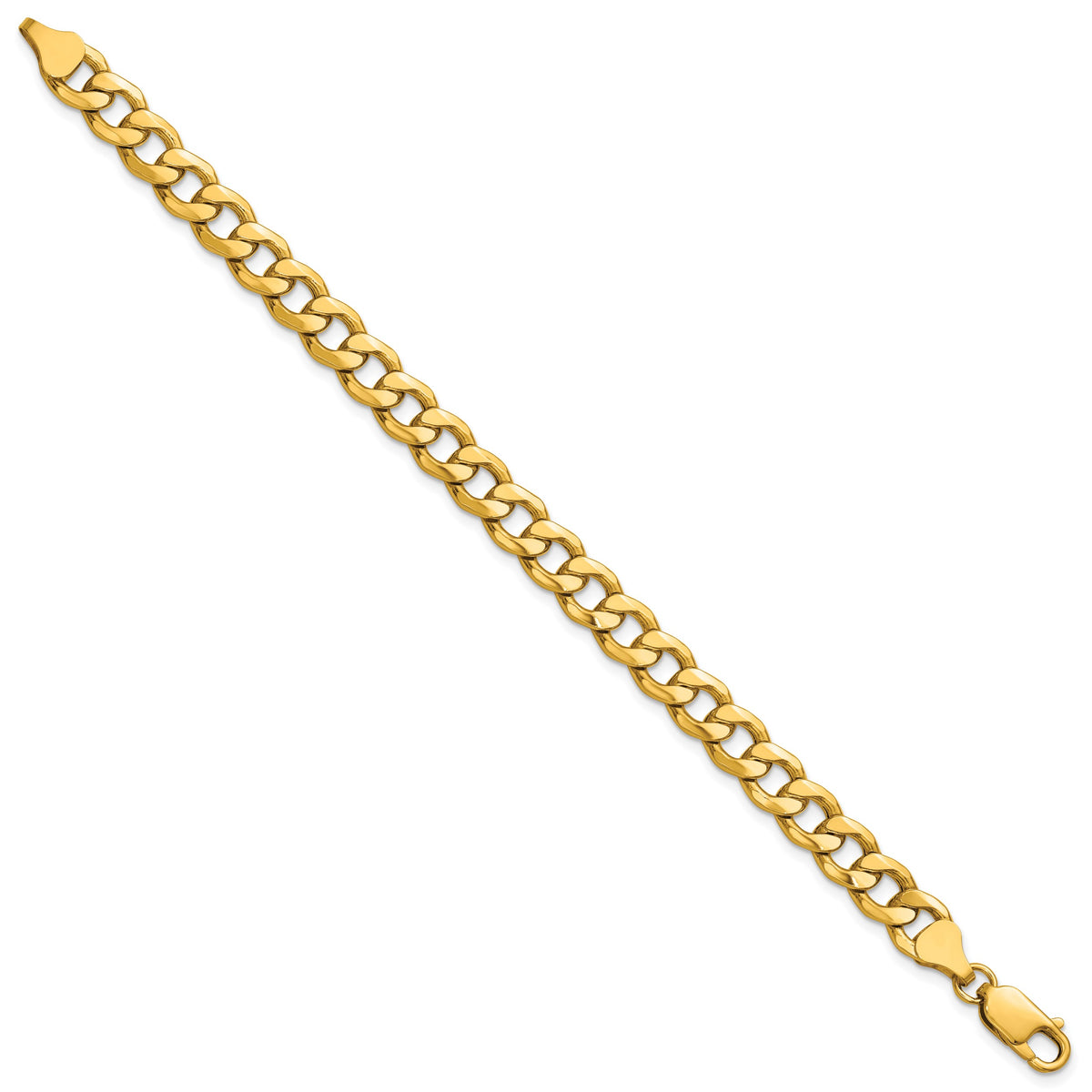 Gold (10K & 14K) Semi-Solid Curb Link Chain Bracelet - 14k Yellow Gold / 7 in / 7.5 mm