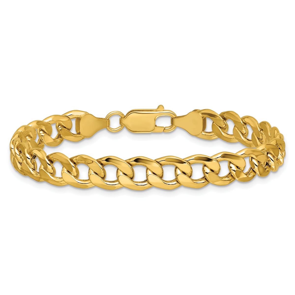 Gold (10K & 14K) Semi-Solid Curb Link Chain Bracelet - 14k Yellow Gold / 7 in / 7.5 mm