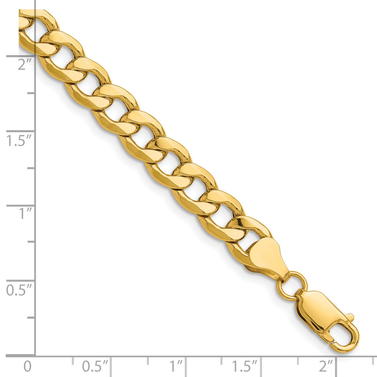 Gold (10K & 14K) Semi-Solid Curb Link Chain Bracelet - 14k Yellow Gold / 9 in / 7.5 mm