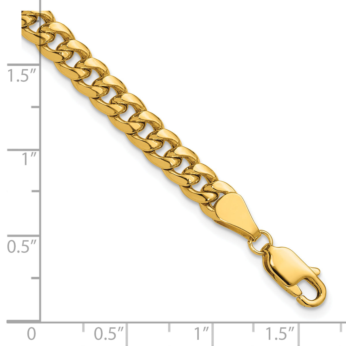 Gold (10K & 14K) Semi-Solid Miami Cuban Chain Bracelet - 14k Yellow Gold / 7 in / 5.25 mm