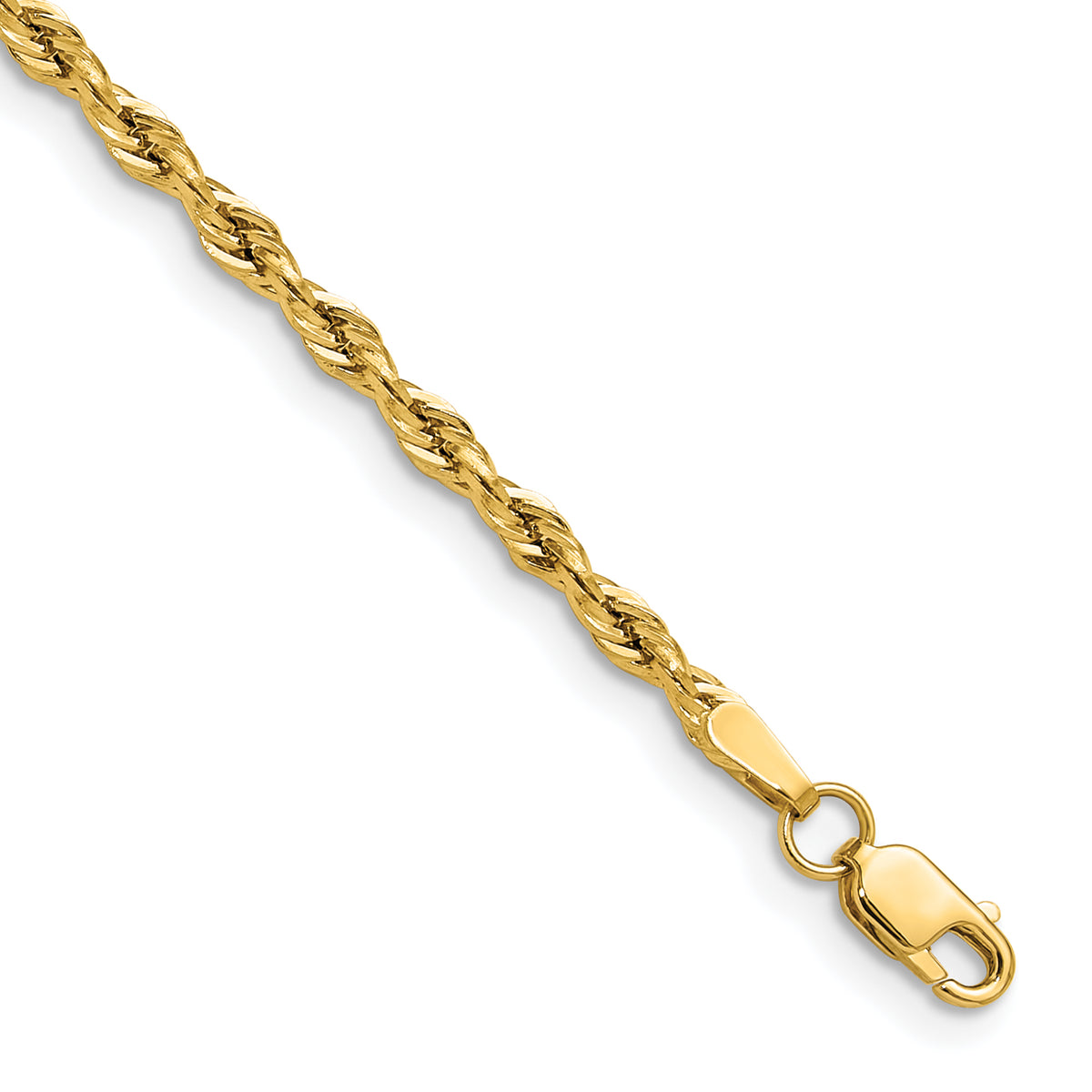 Gold (10K & 14K) Semi-Solid Rope Chain Bracelet - 14k Yellow Gold / 7 in / 2.5 mm