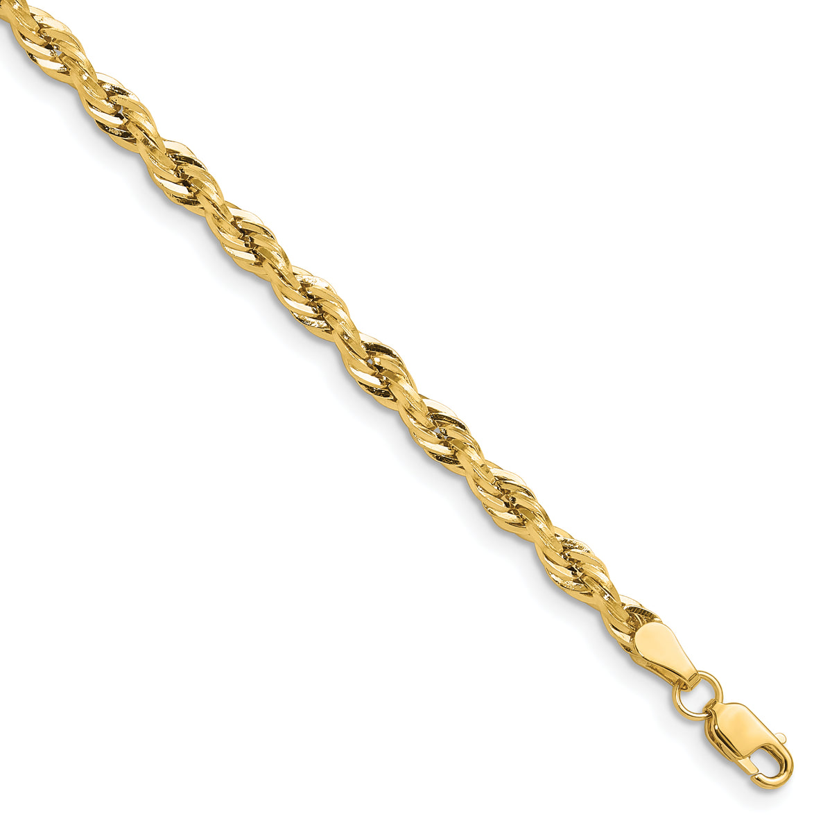 Gold (10K & 14K) Semi-Solid Rope Chain Bracelet - 14k Yellow Gold / 7 in / 3.5 mm