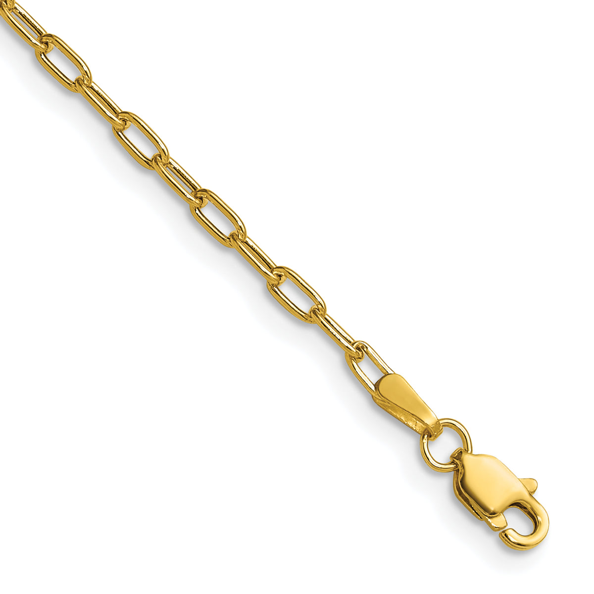 Gold (14K) Semi-Solid Beveled Paperclip Link Chain Bracelet - 14k Yellow Gold / 7 in / 2.2 mm