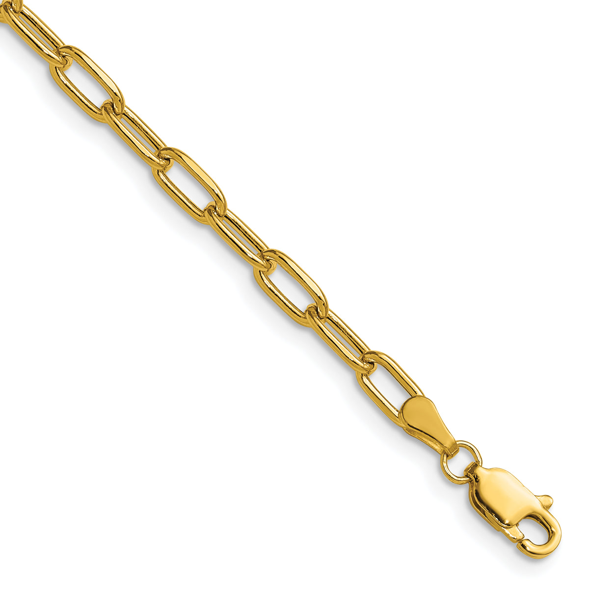 Gold (14K) Semi-Solid Beveled Paperclip Link Chain Bracelet - 14k Yellow Gold / 7 in / 3.68 mm