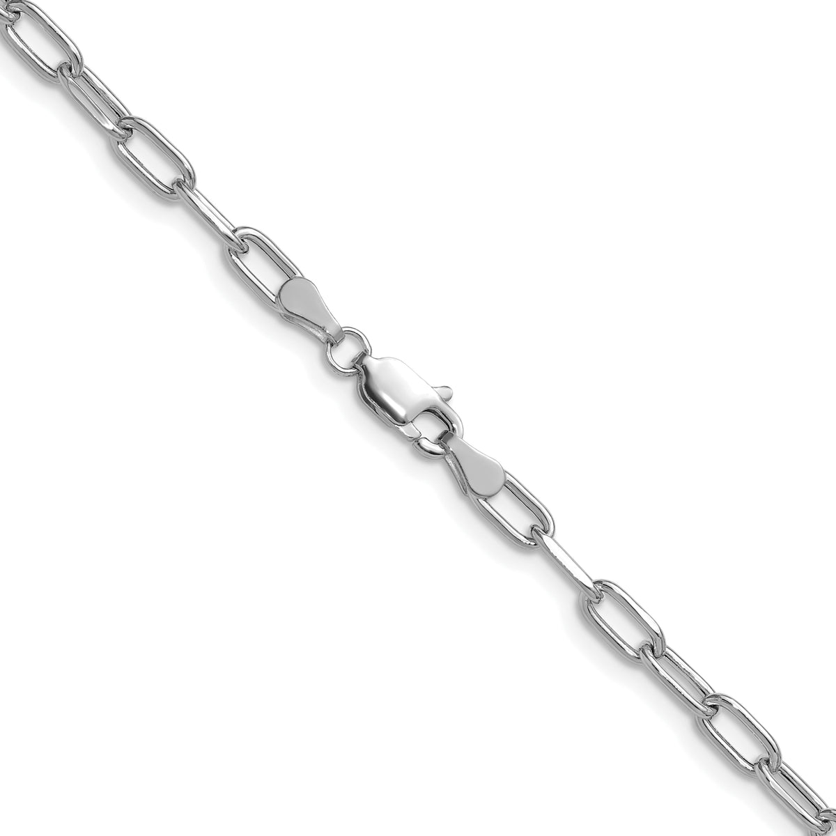 Gold (14K) Semi-Solid Beveled Paperclip Link Chain Bracelet - 14k White Gold / 7 in / 3.68 mm