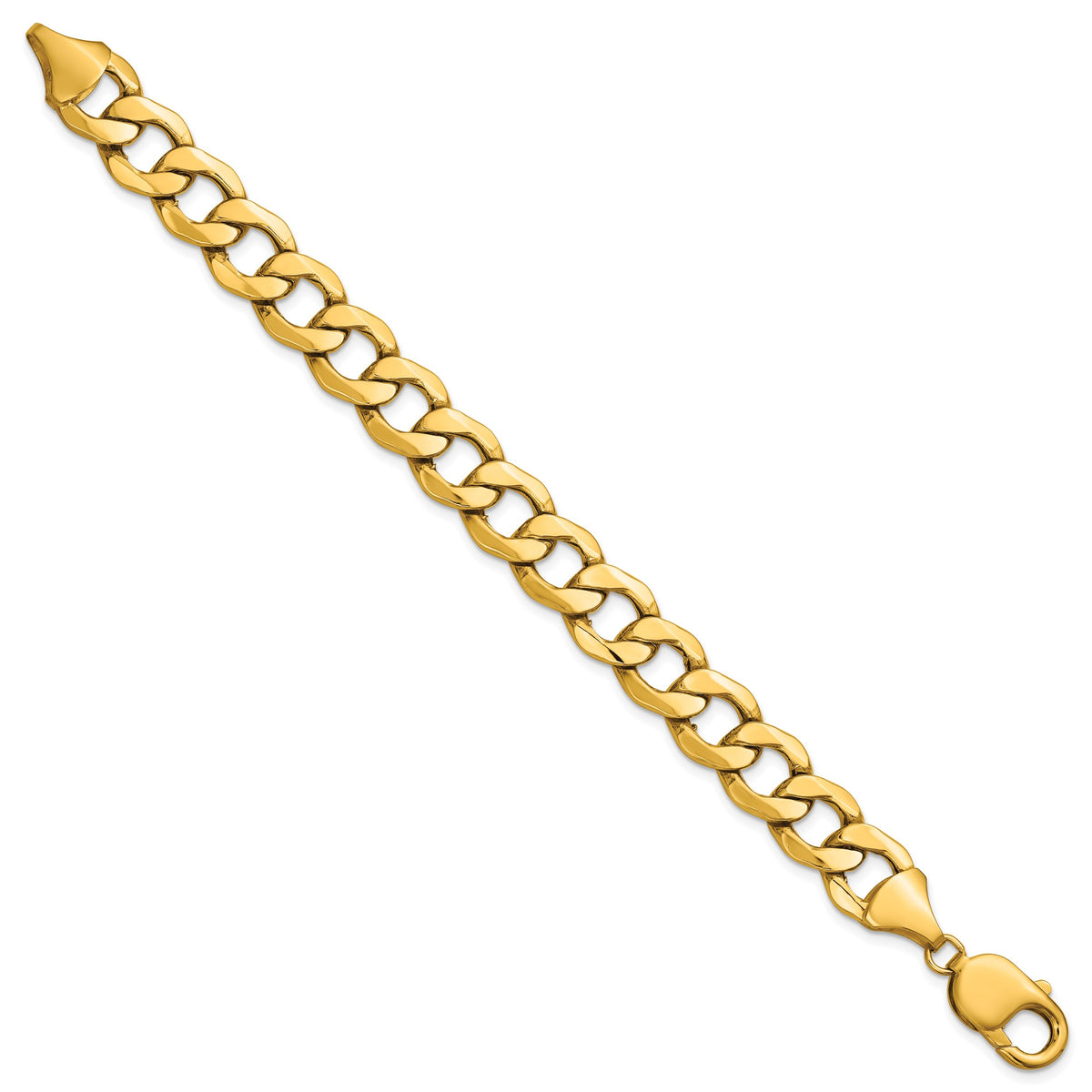 Gold (10K & 14K) Semi-Solid Curb Link Chain Bracelet - 14k Yellow Gold / 7 in / 11.2 mm