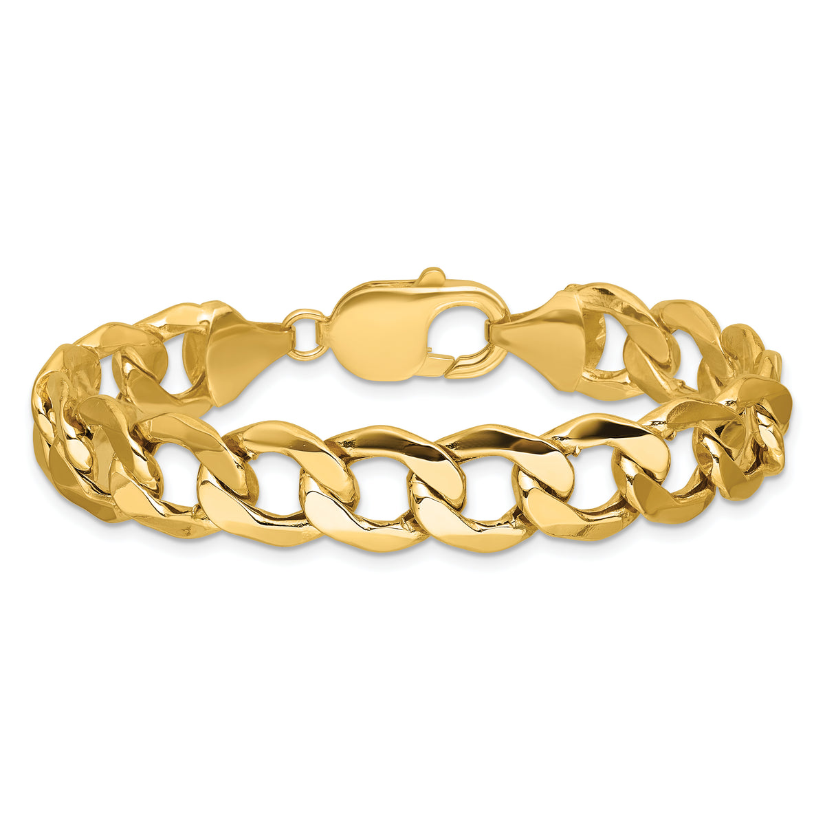Gold (10K & 14K) Semi-Solid Curb Link Chain Bracelet - 14k Yellow Gold / 7 in / 11.2 mm