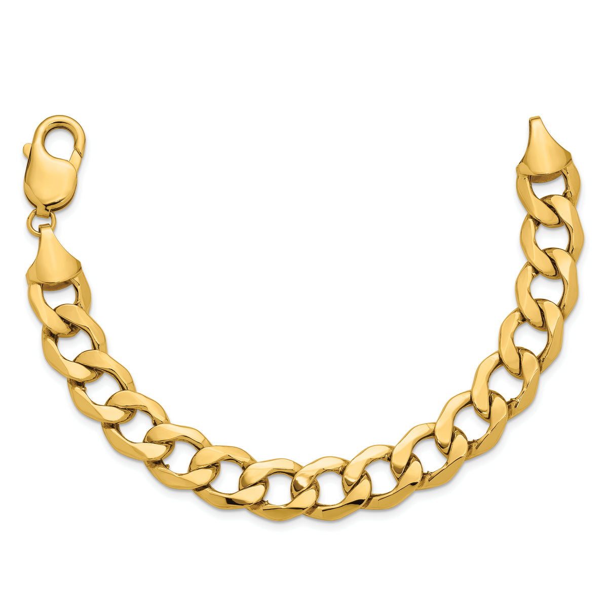 Gold (10K & 14K) Semi-Solid Curb Link Chain Bracelet - 14k Yellow Gold / 7 in / 11.2 mm