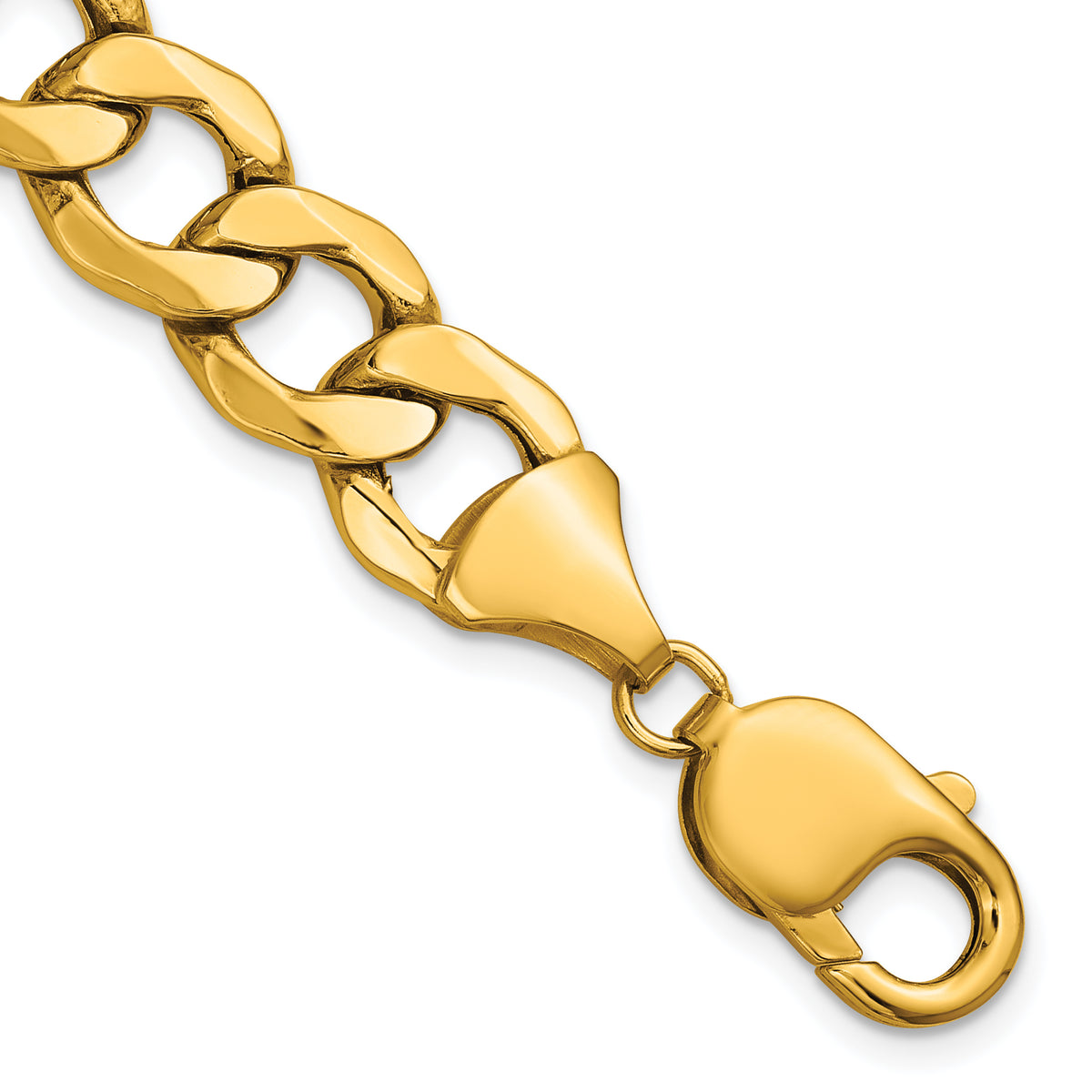 Gold (10K & 14K) Semi-Solid Curb Link Chain Bracelet - 14k Yellow Gold / 7 in / 11.2 mm
