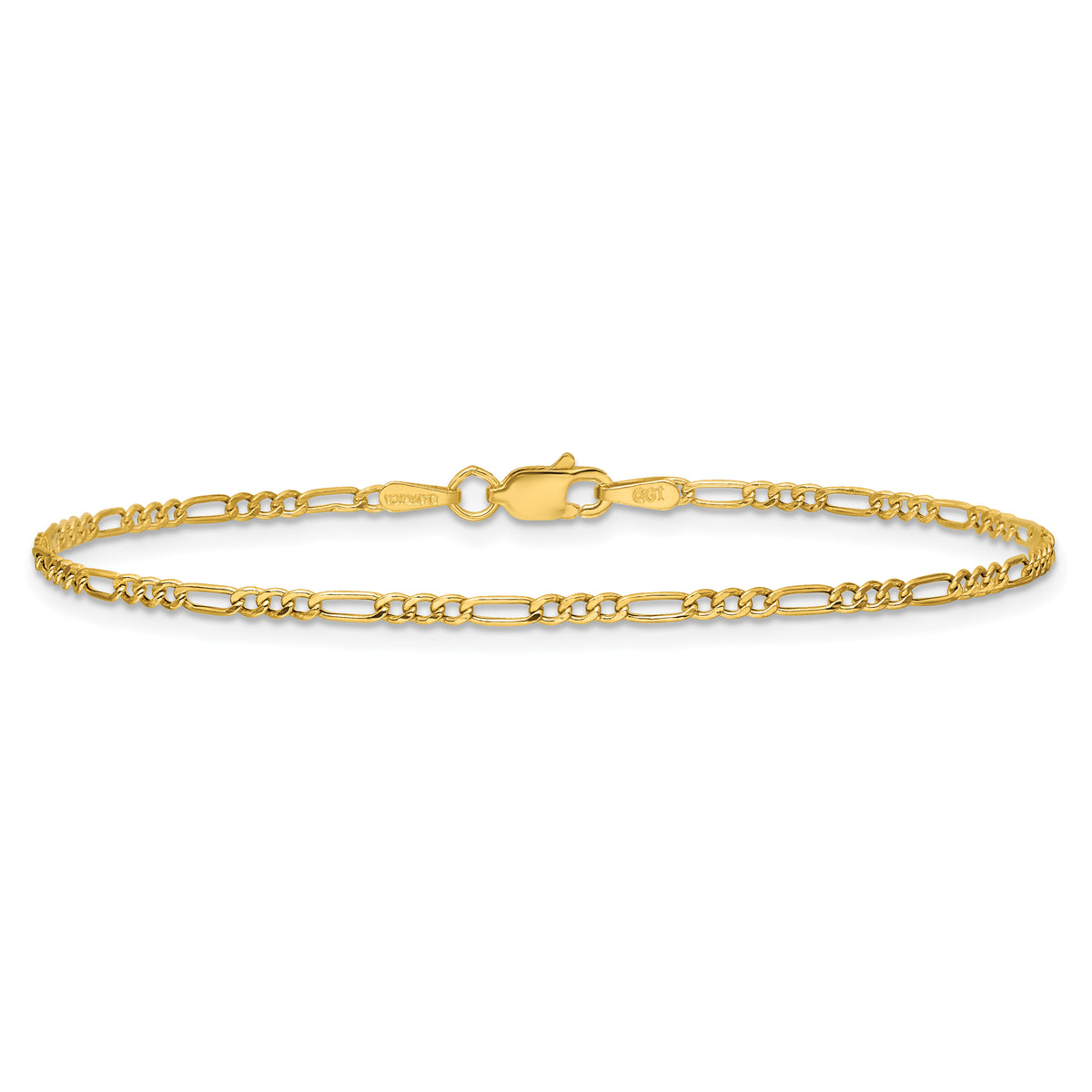 Gold (10K & 14K) Semi-Solid Figaro Chain Bracelet - 14k Yellow Gold / 7 in / 1.9 mm