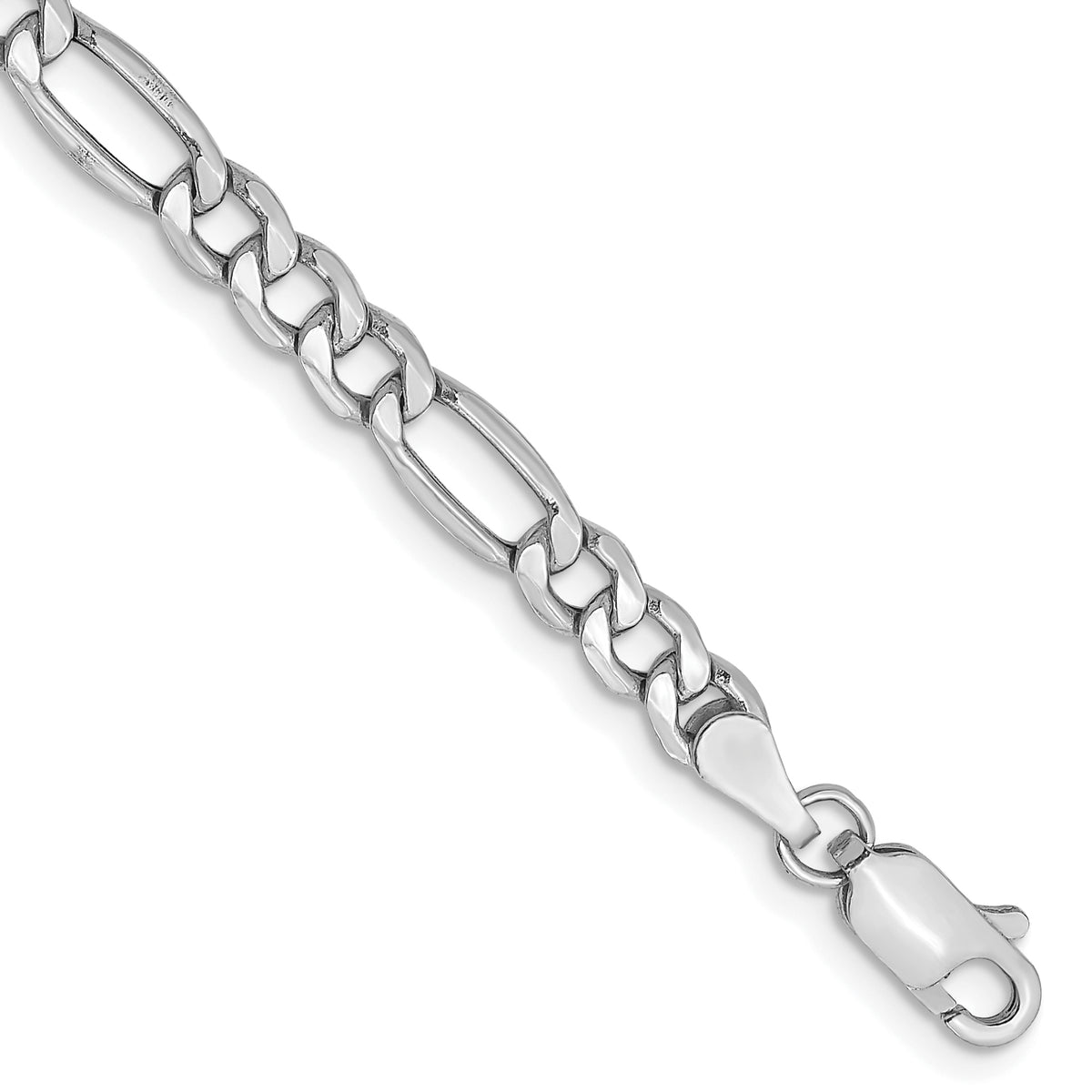 Gold (10K & 14K) Semi-Solid Figaro Chain Bracelet - 14k White Gold / 7 in / 4.4 mm