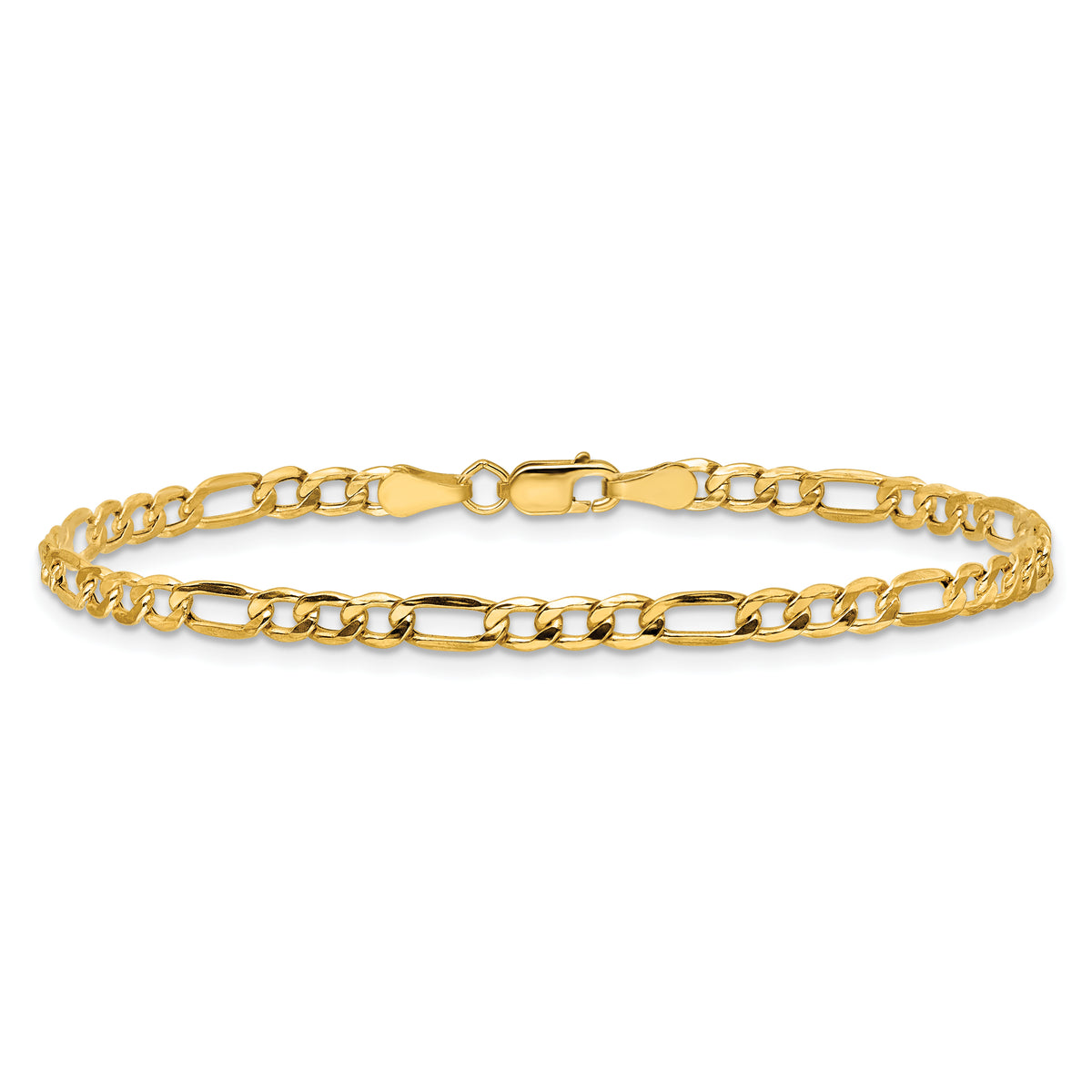 Gold (10K & 14K) Semi-Solid Figaro Chain Bracelet - 14k Yellow Gold / 7 in / 3.5 mm