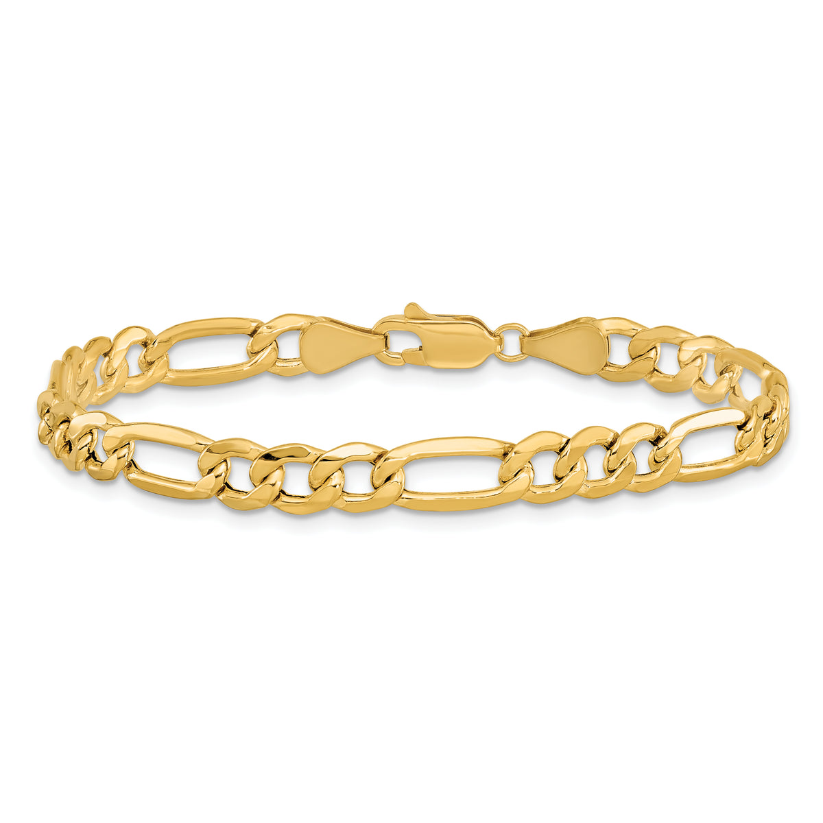 Gold (10K & 14K) Semi-Solid Figaro Chain Bracelet - 14k Yellow Gold / 7 in / 6.25 mm