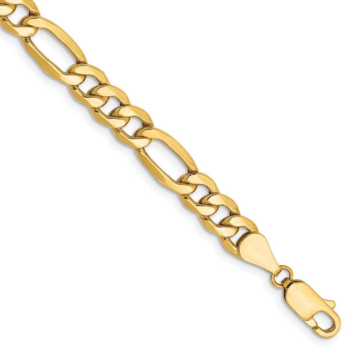 Gold (10K & 14K) Semi-Solid Figaro Chain Bracelet - 14k Yellow Gold / 7 in / 6.25 mm