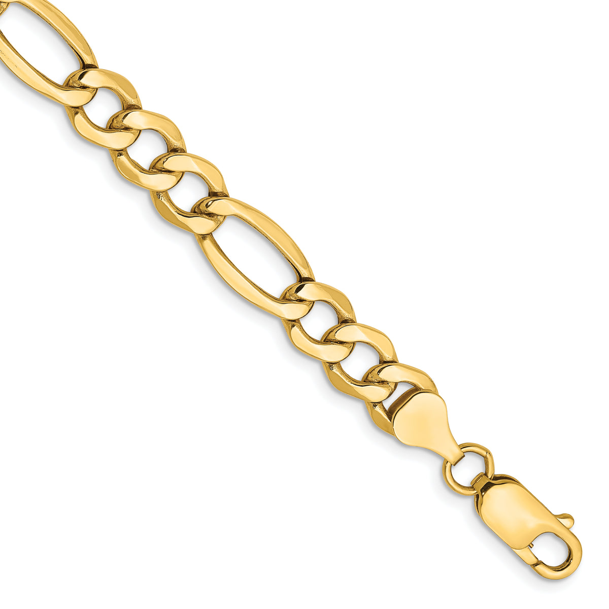 Gold (10K & 14K) Semi-Solid Figaro Chain Bracelet - 14k Yellow Gold / 7 in / 7.3 mm