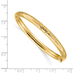 14k Yellow Gold Children's Florentine 5mm Hinged Bangle Bracelet, shown with a ruler for scale