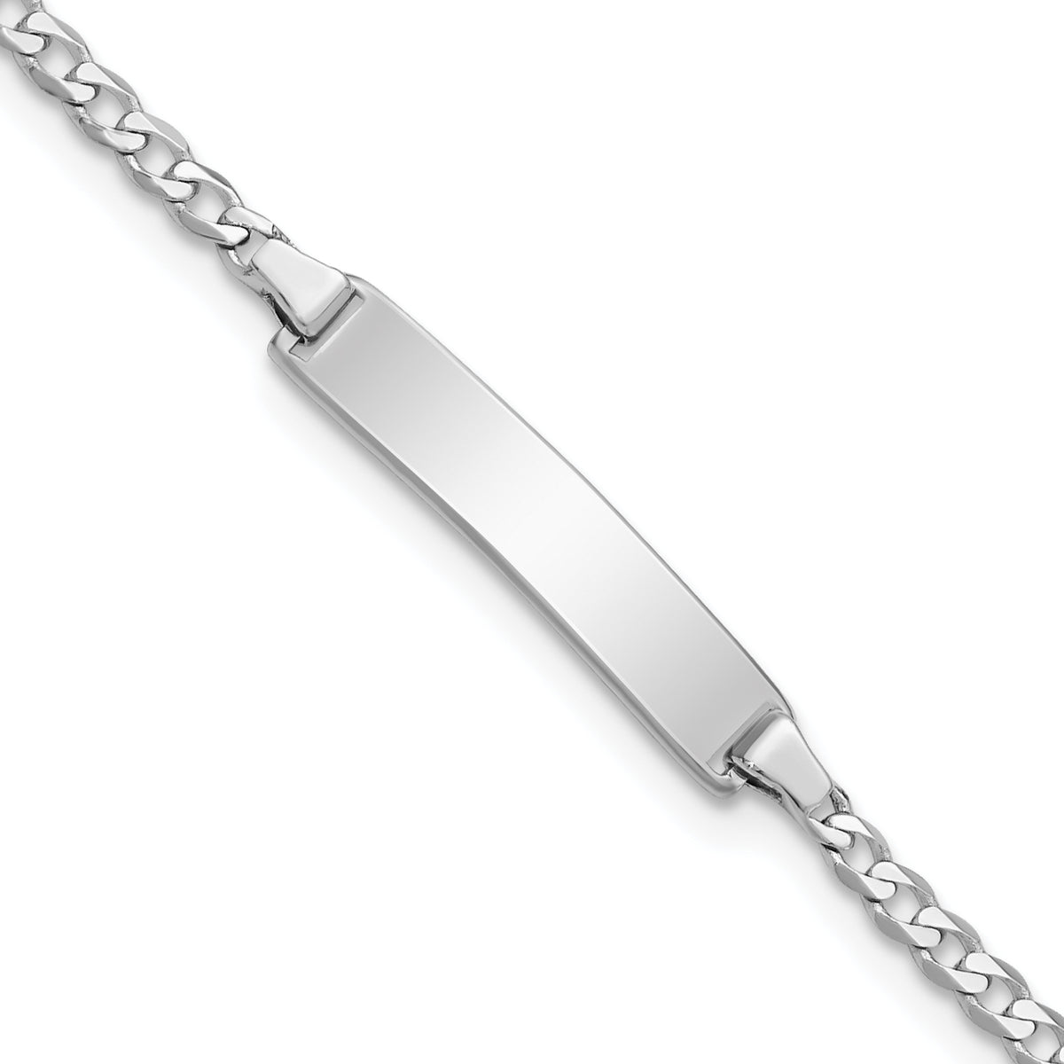 14k White Gold Solid Chain/Solid Plate Flat Curb Link 20x4.2mm Plate 5.5 inch ID Bracelet