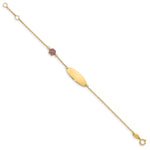 14k Yellow Gold Children's Purple Enamel Flower ID Bracelet with 20x7mm Plate, 5.5-6 inch, view 2