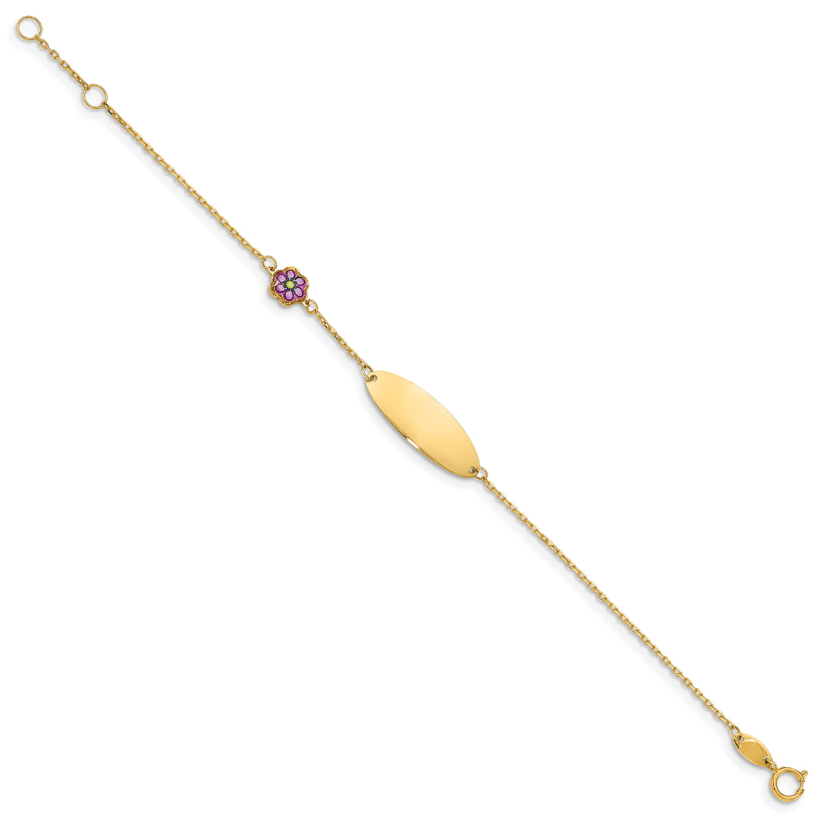 14k Yellow Gold Children's Purple Enamel Flower ID Bracelet with 20x7mm Plate, 5.5-6 inch, view 2