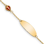 14K Polished Red Enamel Ladybug and 20x7mm Plate 5.5 inch with 0.5 inch Extender ID Bracelet