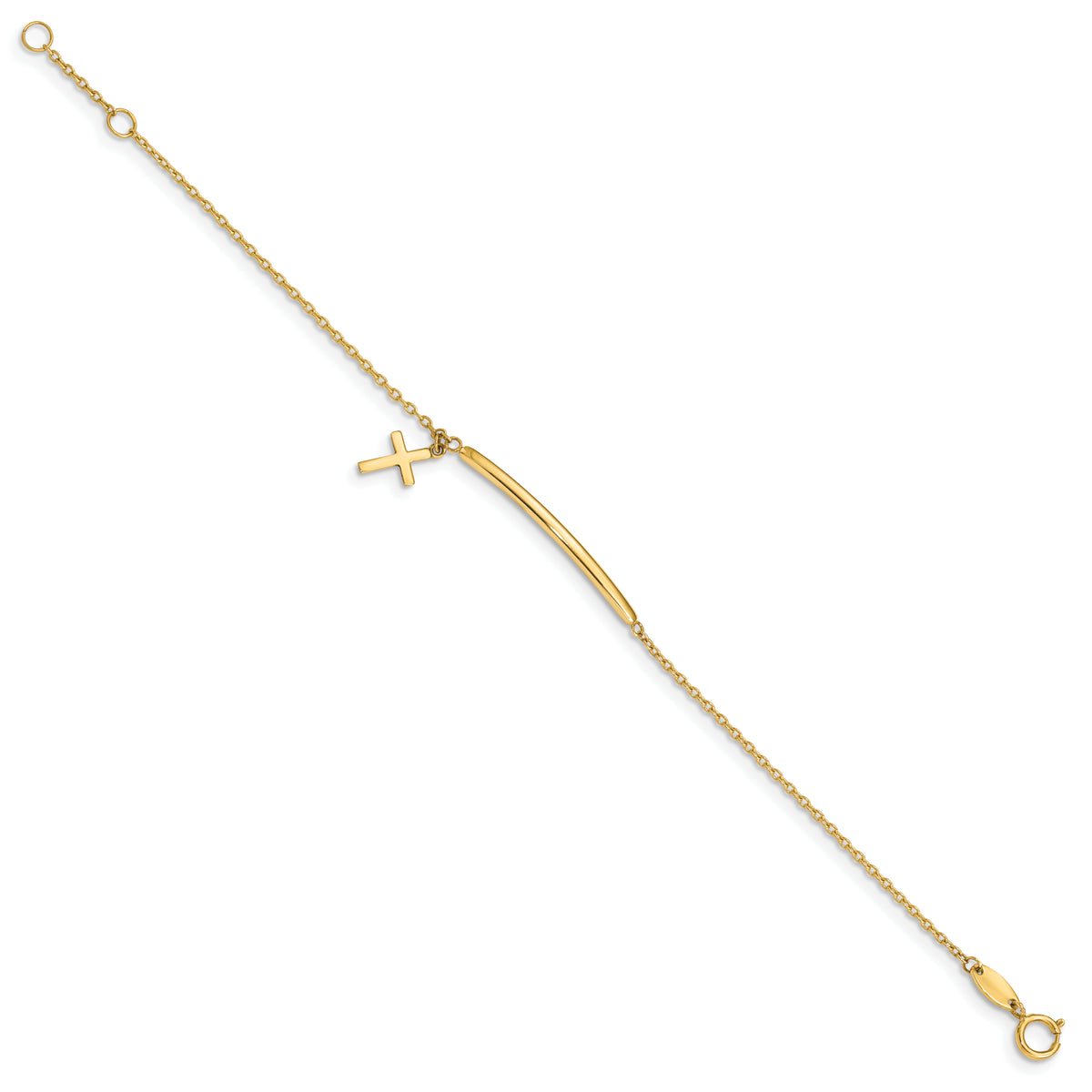 14k Yellow Gold Children's Cross Dangle ID Bracelet, 5.5 inch with 0.5 inch Extender, view 2