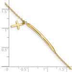 14k Yellow Gold Children's Cross Dangle ID Bracelet, 5.5 inch with 0.5 inch Extender, shown with a ruler for scale