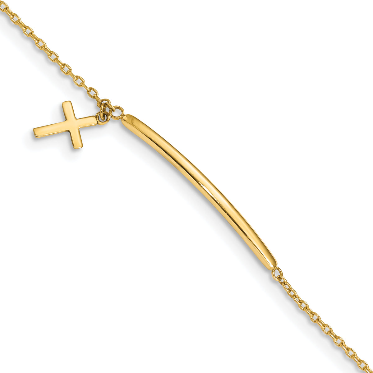 14k Yellow Gold Children's Cross Dangle ID Bracelet, 5.5 inch with 0.5 inch Extender