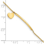 14k Yellow Gold Children's Heart Dangle ID Bracelet, 5.5 inch with 0.5 inch Extender, shown with a ruler for scale
