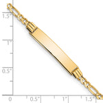 14k Yellow Gold Solid Figaro Link Children's ID Bracelet with 26x5mm Plate, 6 inch, shown with a ruler for scale