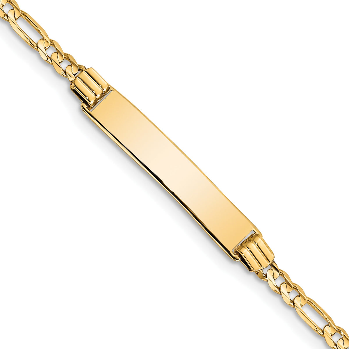 14k Yellow Gold Solid Figaro Link Children's ID Bracelet with 26x5mm Plate, 6 inch