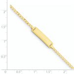 14k Yellow Gold Solid Curb Link Children's ID Bracelet with 18.5x5mm Plate, 6 inch, shown with a ruler for scale