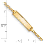 14k Yellow Gold Solid Curb Link Children's ID Bracelet with 18.5x5mm Plate, 6 inch, shown with a ruler for scale
