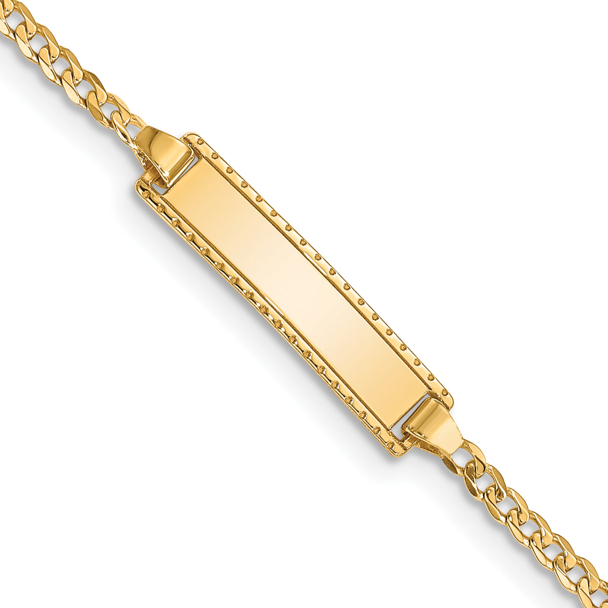 14k Yellow Gold Solid Curb Link Children's ID Bracelet with 18.5x5mm Plate, 6 inch