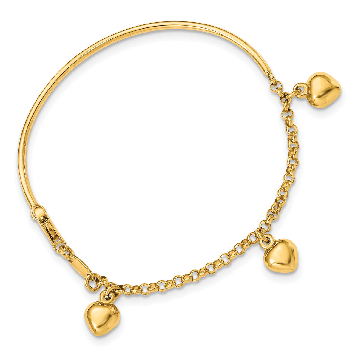 14k Yellow Gold Children's Dangle Heart 6 inch Bracelet