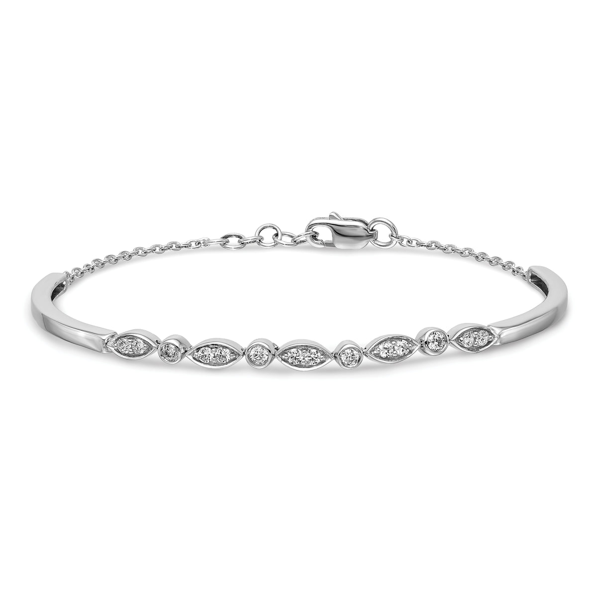 14k White Gold 1/2 carat Diamond Half-Bangle 6.75 inch Bracelet with 0.5 inch Extender, view 3